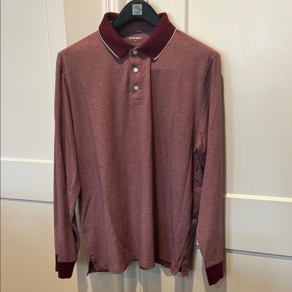 Bonobos Maroon Long Sleeve Polo Shirt - Picture 1 of 11